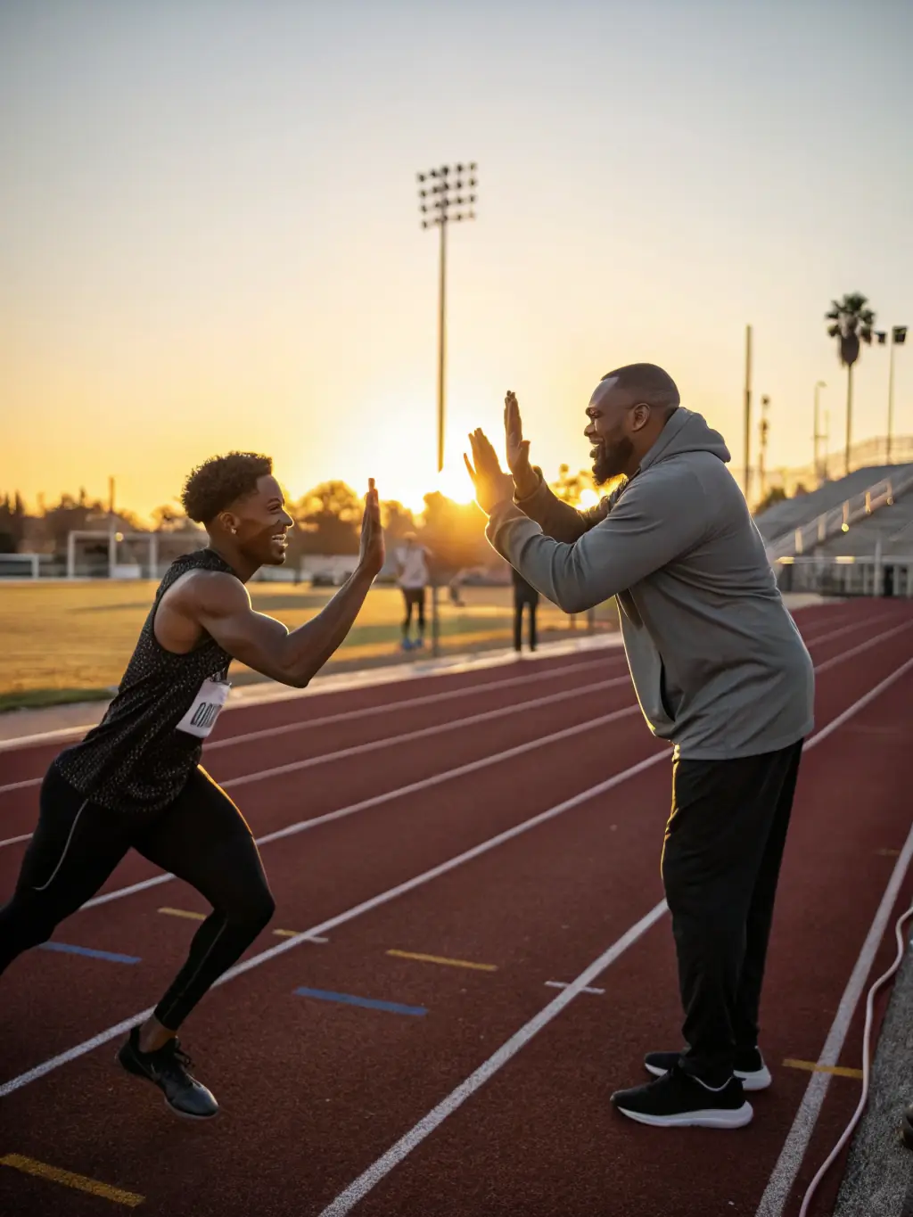 A picture of a coach mentoring a young athlete, emphasizing the importance of guidance and support in achieving athletic goals, for INSPIRATION SPORTIVE's website.